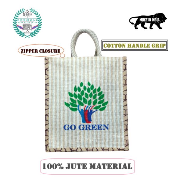 Go Green Jute Bag with Zipper | Go Green for the Environment (14*16) - Image 4