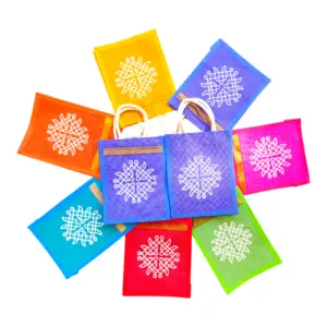 Jute Bags with Contrast Kolam Print for Return Gifts (10*11)
