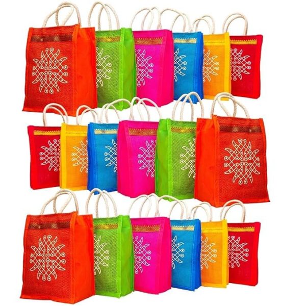 Jute Bags with Contrast Kolam Print for Return Gifts (8*10) - Image 2