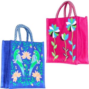 Multicolor Jute Tote Bag with Zipper