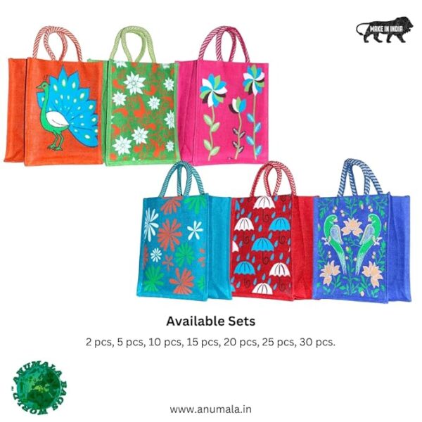 Multicolor Jute Tote Bag with Zipper - Image 7