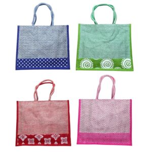 Multicolor V Stripe Cloth & Jute Bag|With Zipper and Design with Traditional Indian Touch for Travel,Return Gifts,Shopping, Multi Purpose.