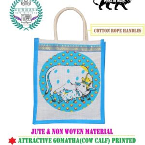 Jute Bags with Cow Calf Printed (10*11)