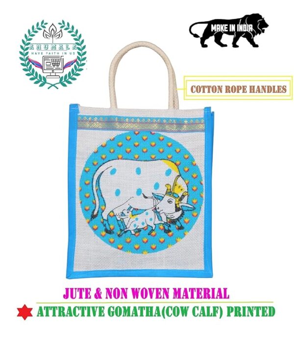 Jute Bags with Cow Calf Printed (8*10)