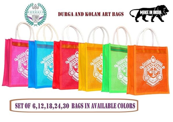 Jute Bags with Contrast Durga and Kolam print - Image 6