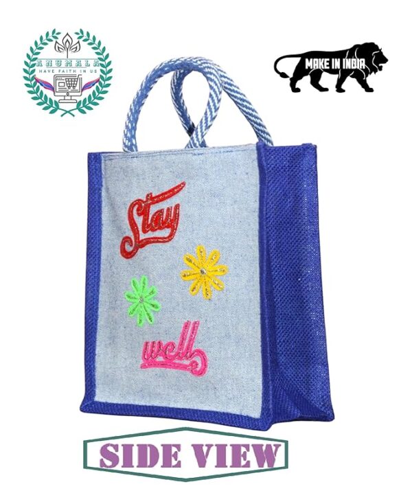 COLOR JUCO EMBODERY | Multicolor Jute & Canvas Embroidered Tote Bags (12*14) - Image 4