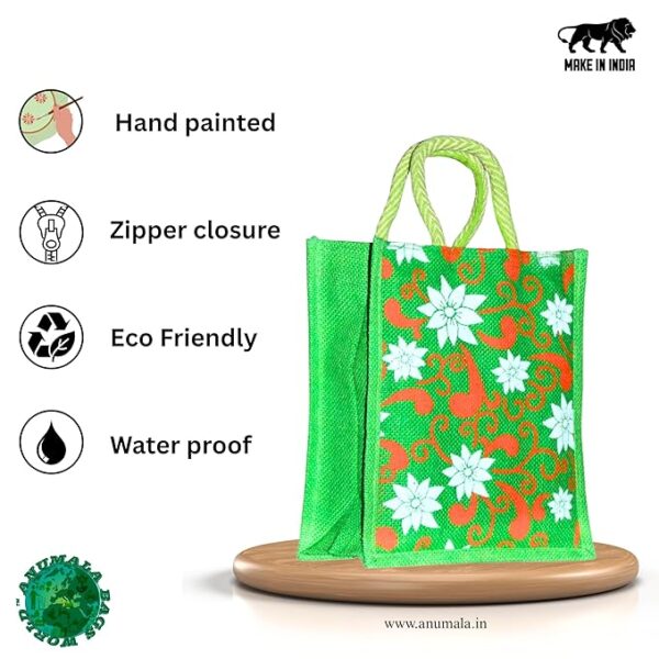 Multicolor Jute Tote Bag with Zipper - Image 5