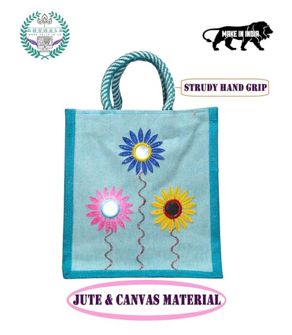 COLOR JUCO EMBODERY | Multicolor Jute & Canvas Embroidered Tote Bags (12*14)