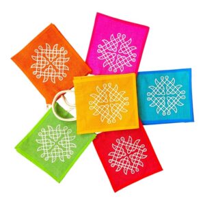 Jute Bags with Contrast Kolam Print for Return Gifts (10*11)