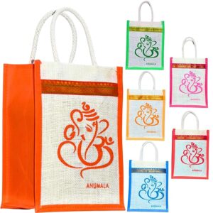 Auspicious white jute Ganesh kolam  Jute Return Gift Bag