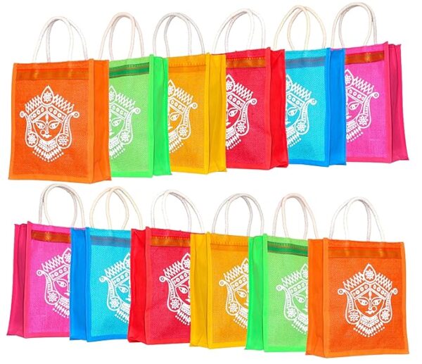 Jute Bags with Contrast Durga and Kolam print - Image 5
