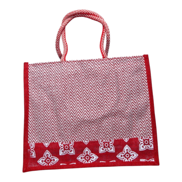 Multicolor V Stripe Cloth & Jute Bag (15*18) - Image 3