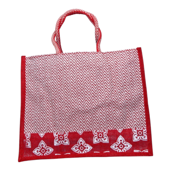 Multicolor V Stripe Cloth & Jute Bag (15*18) - Image 2