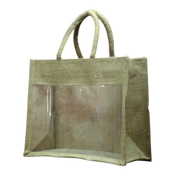 Natural Hamper Jute Bag with Transparent PVC - Image 2