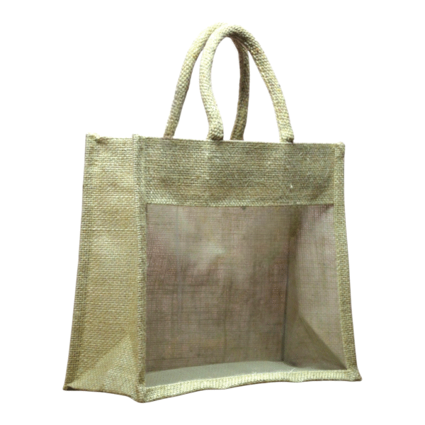 Natural Hamper Jute Bag with Transparent PVC - Image 6
