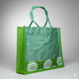 Multicolor V Stripe Cloth & Jute Bag (15*18)