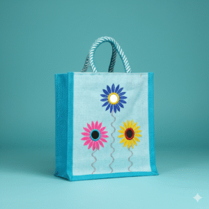 COLOR JUCO EMBODERY | Multicolor Jute & Canvas Embroidered Tote Bags (12*14)